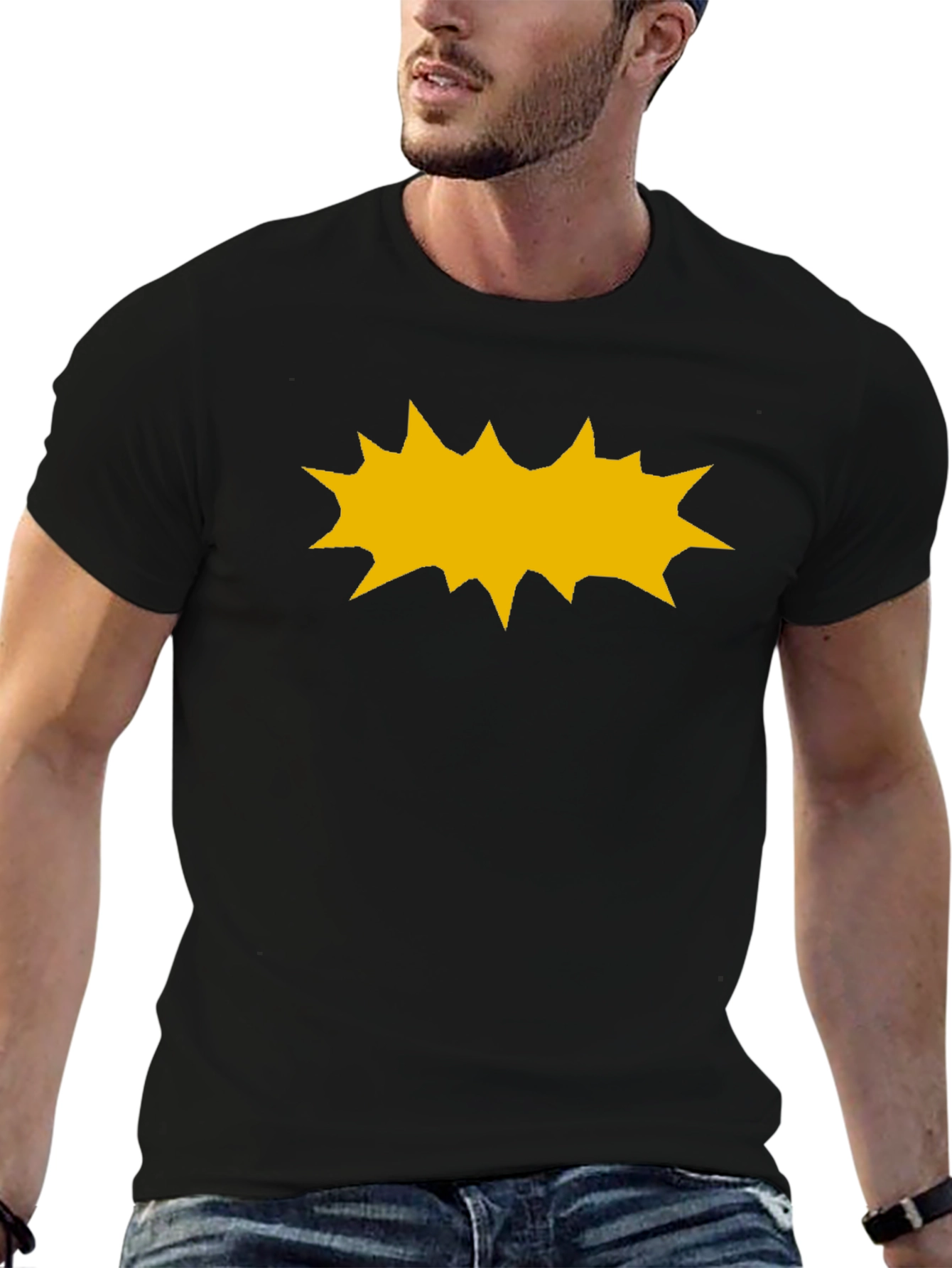 Black T-Shirt with Yellow Burst Graphic