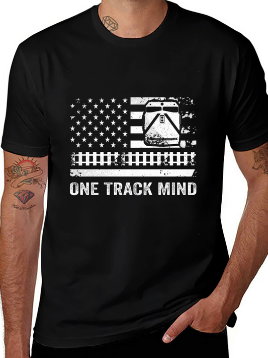 One Track Mind American Flag Train T-Shirt