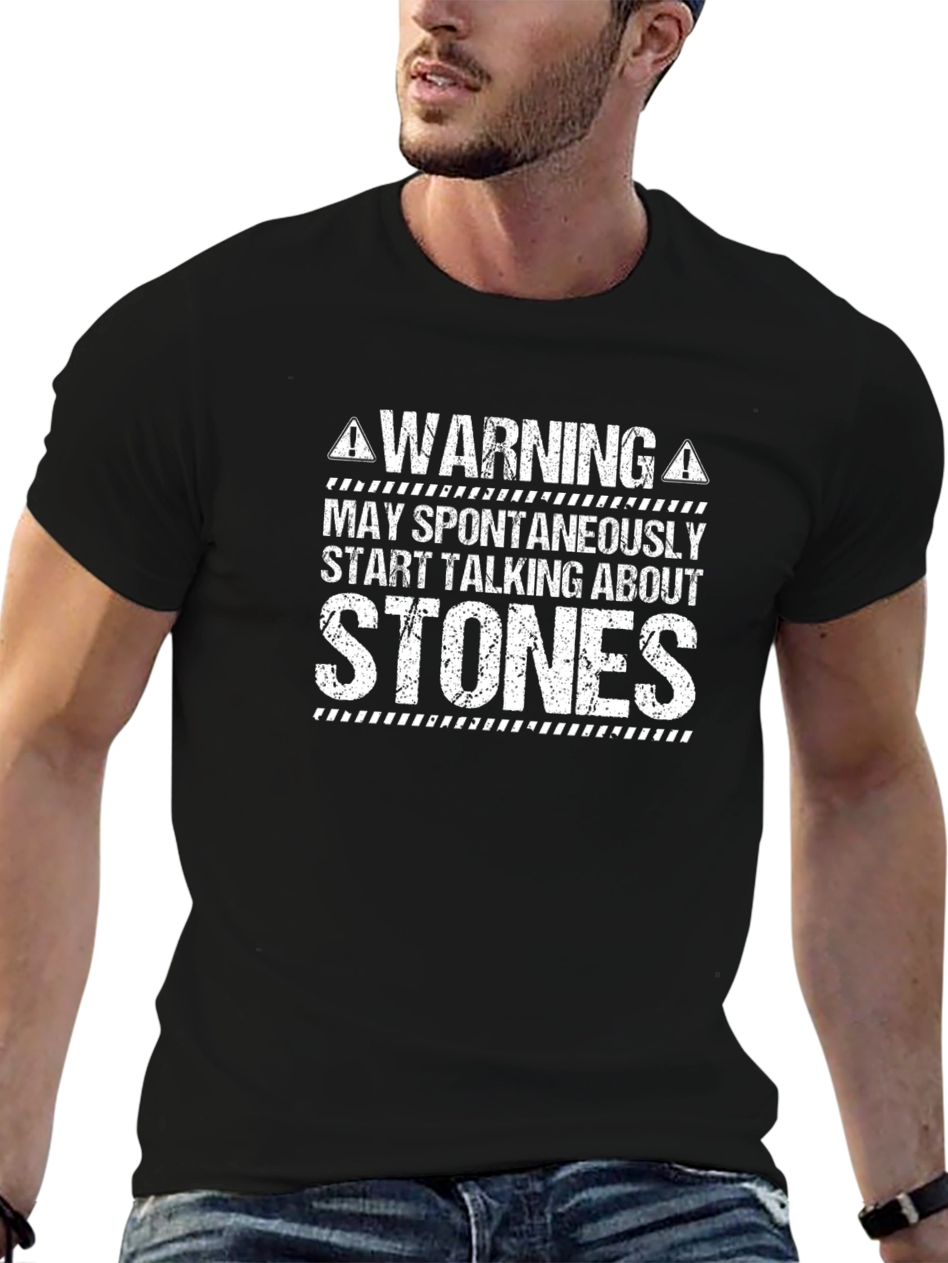 Warning May Spontaneously Talk About Stones Black T-Shirt