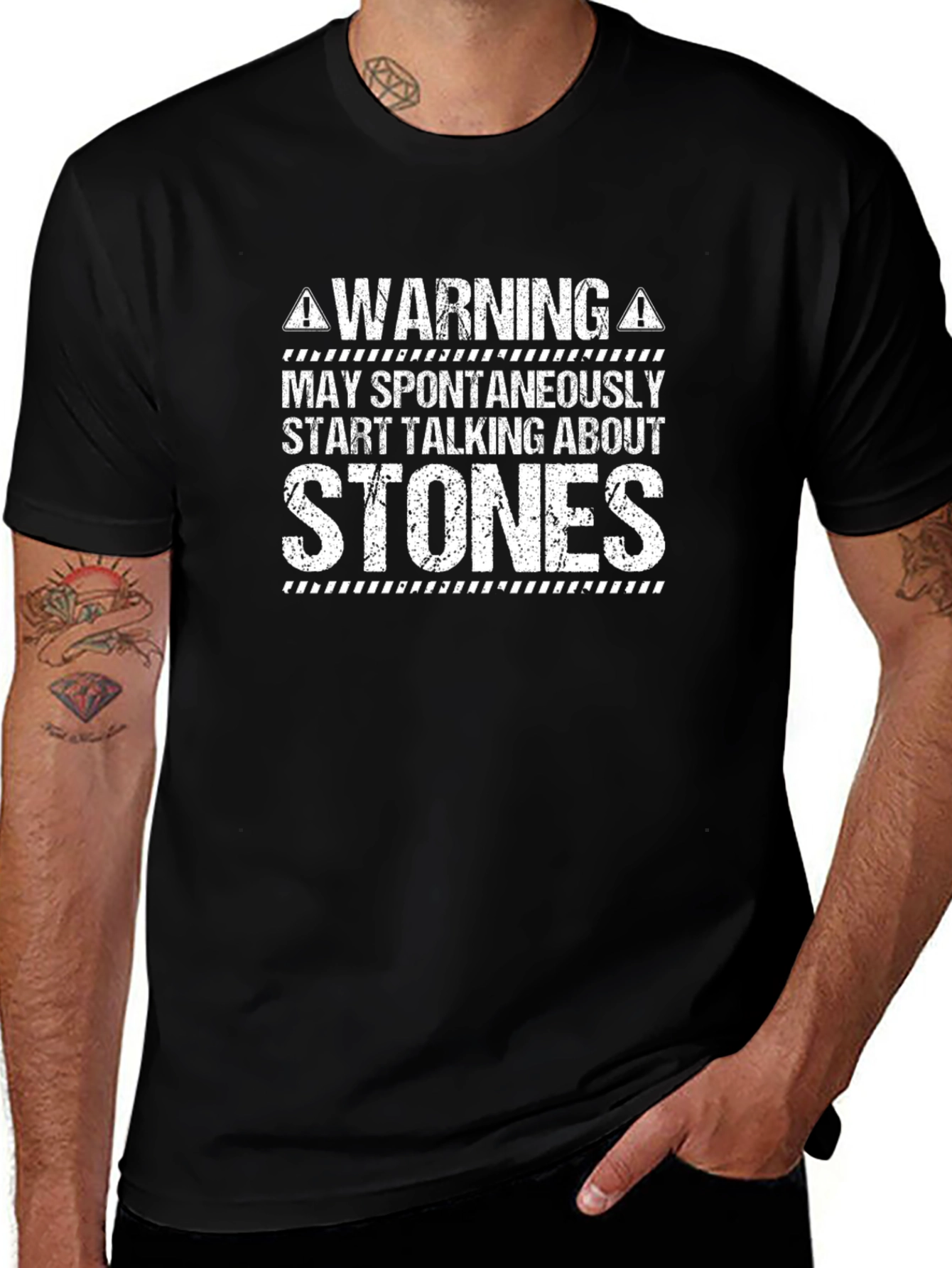Warning May Spontaneously Talk About Stones Black T-Shirt