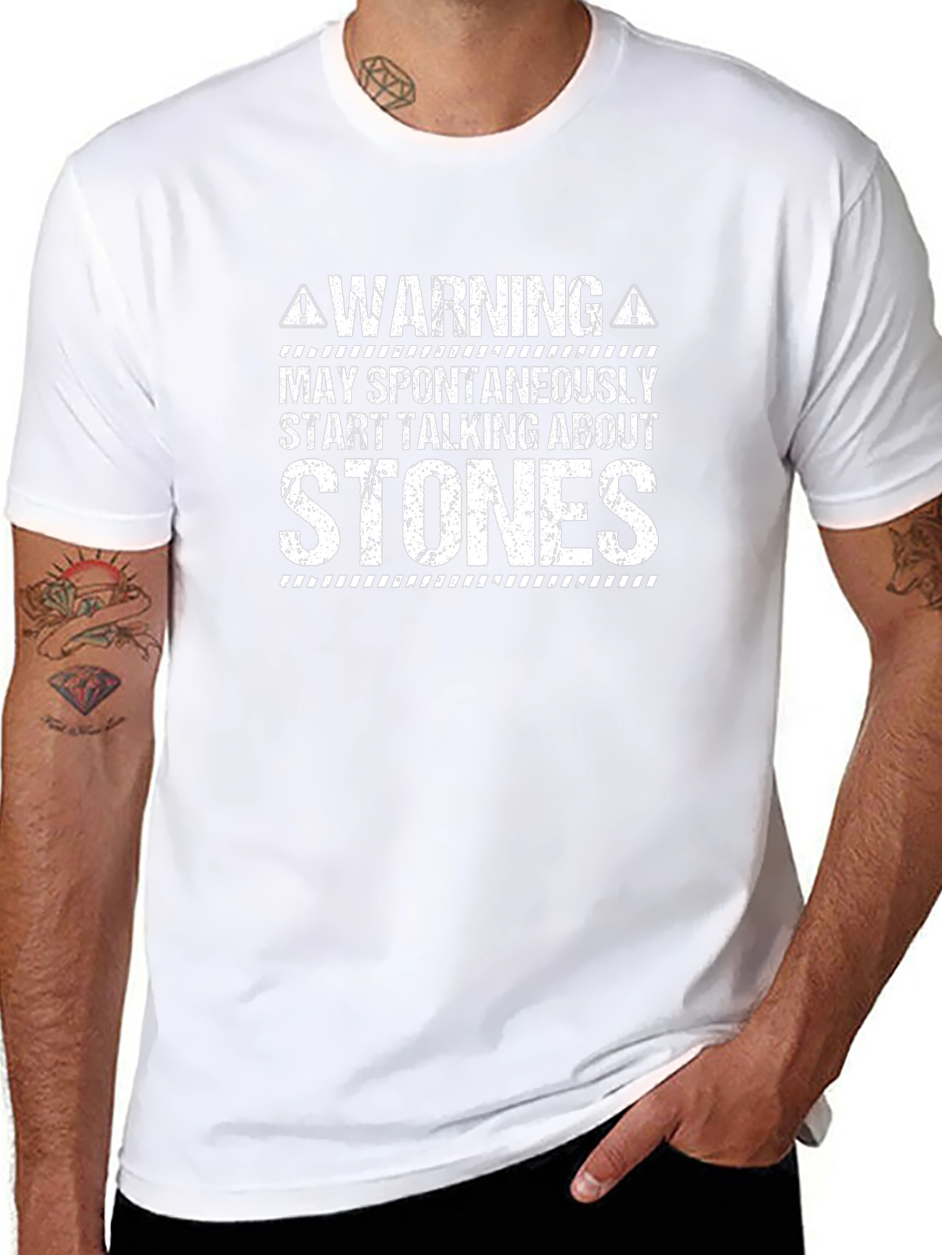 Warning May Spontaneously Talk About Stones Black T-Shirt