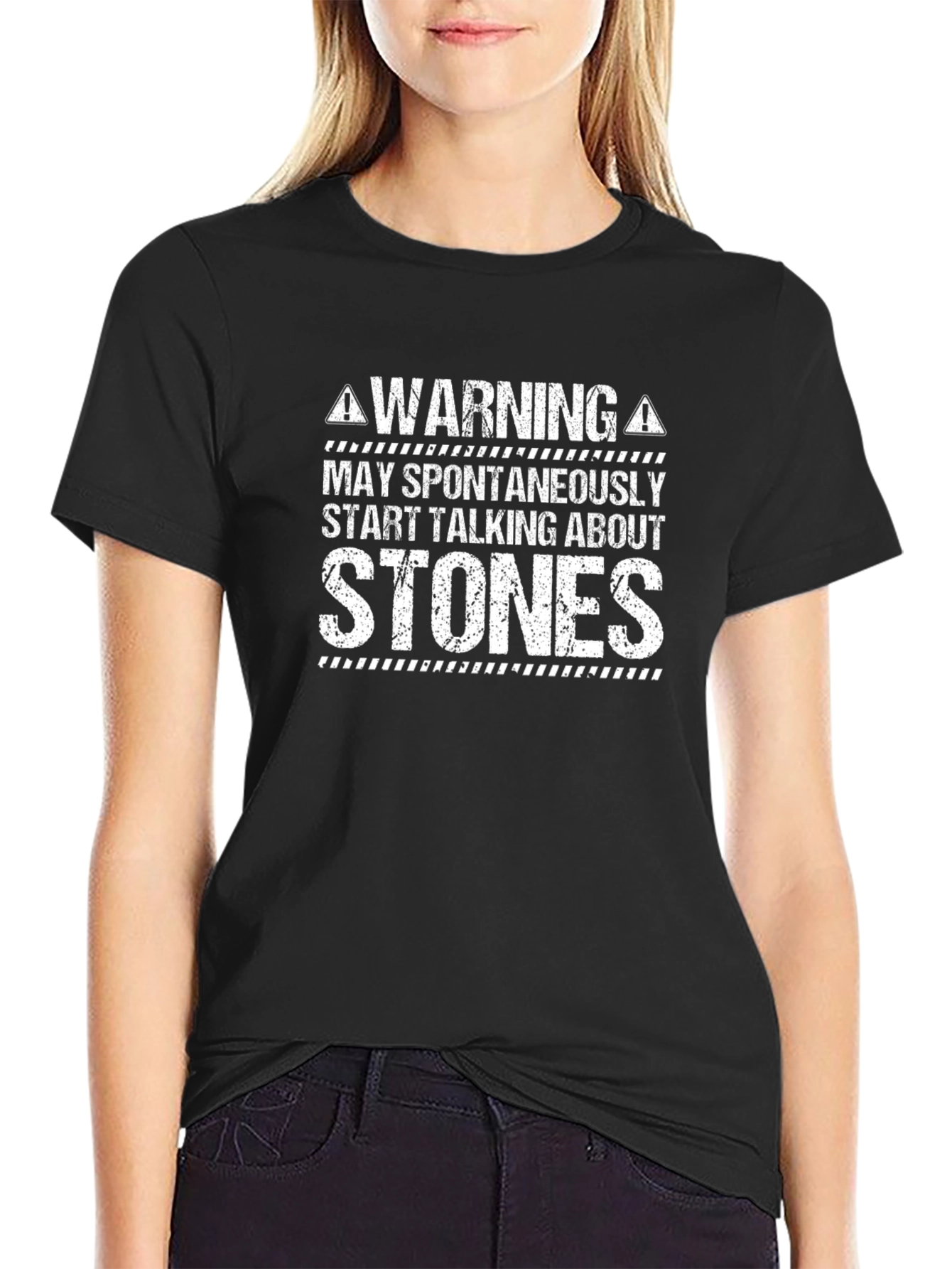 Warning May Spontaneously Talk About Stones Black T-Shirt
