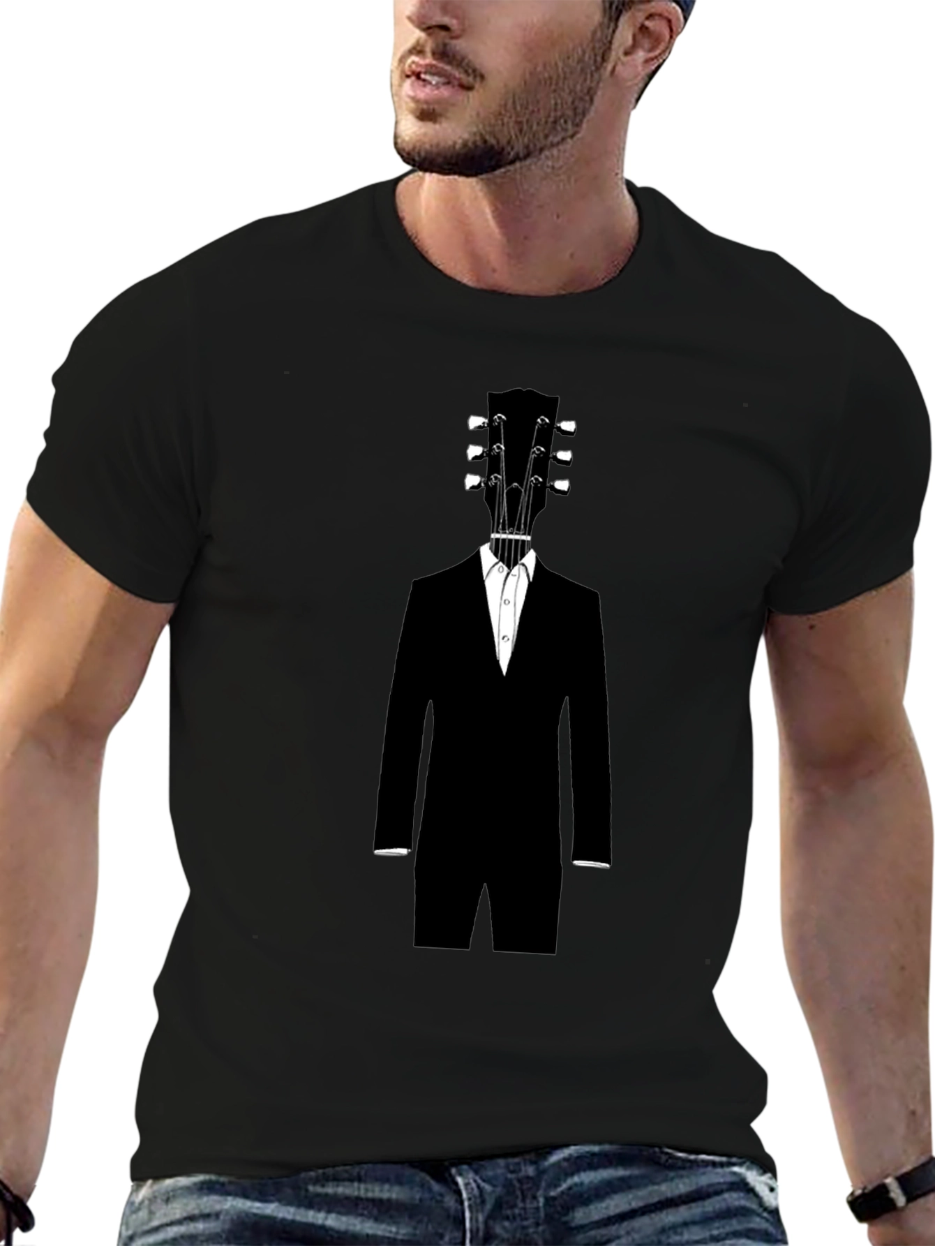 Guitar Head Suit Graphic Tee - Unique Musician Style