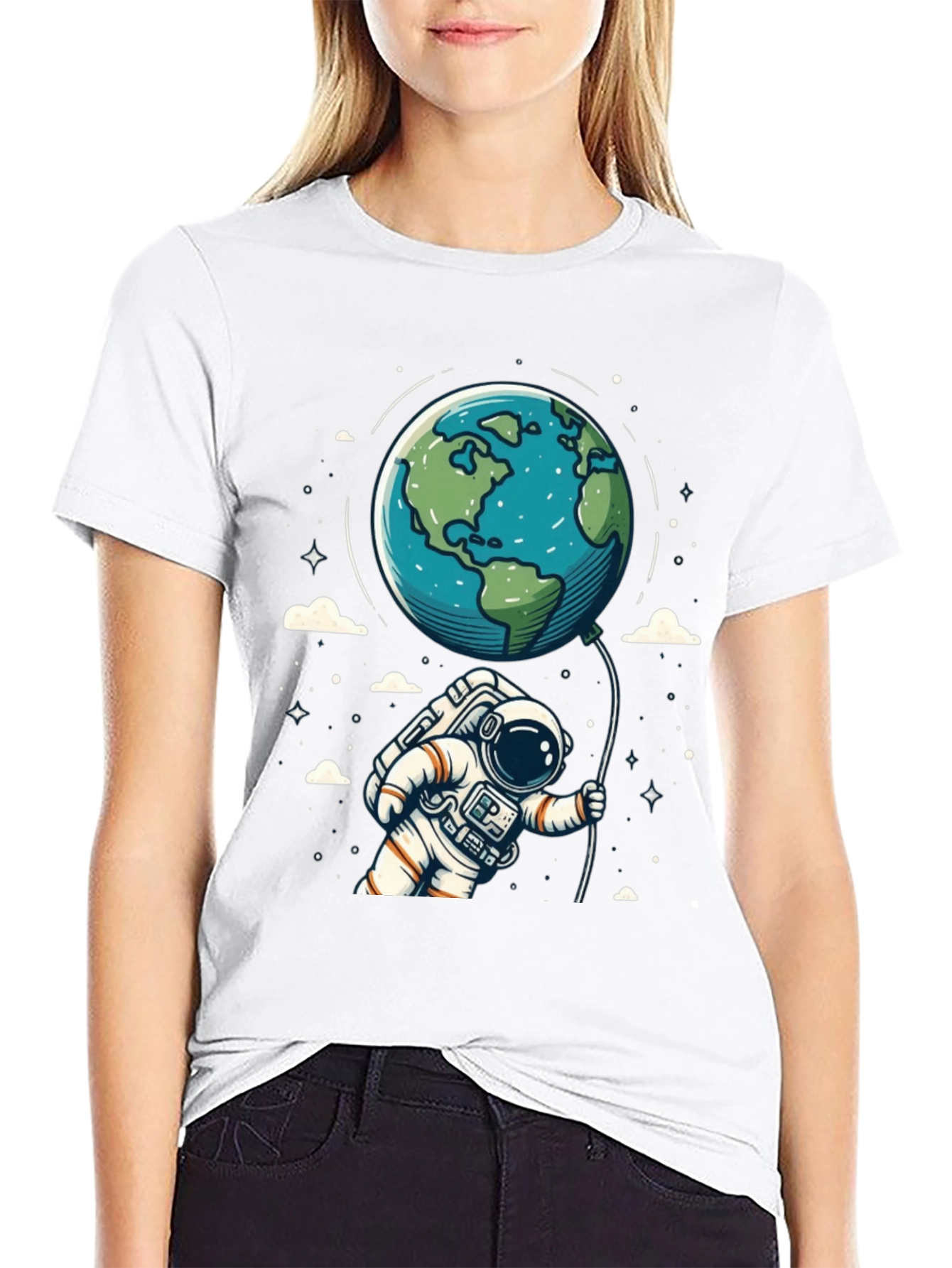 Astronaut Earth Balloon Black T-Shirt