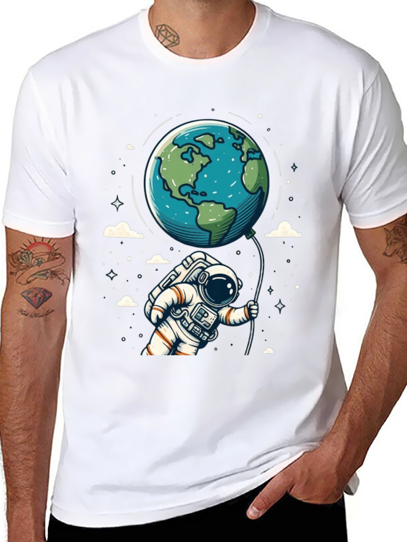 Astronaut Earth Balloon Black T-Shirt