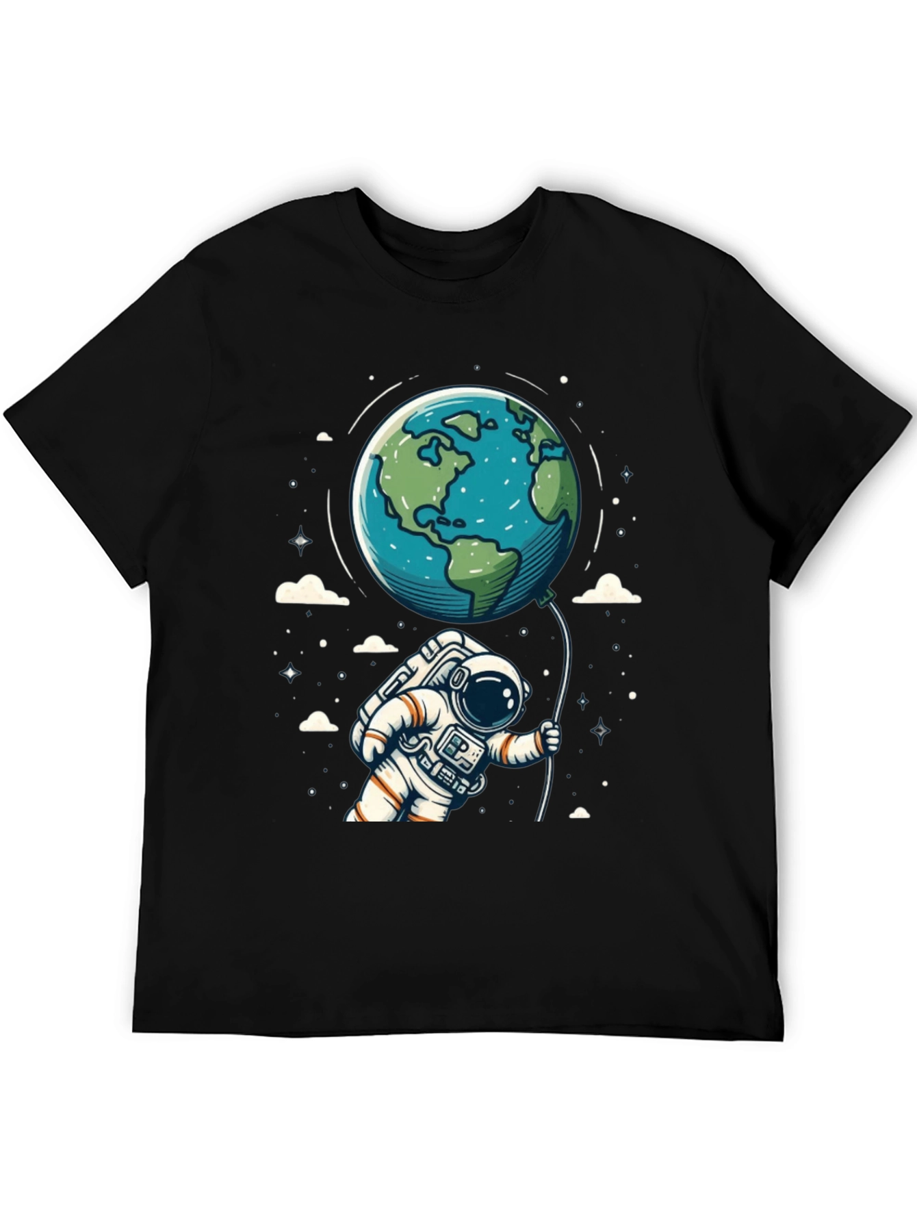 Astronaut Earth Balloon Black T-Shirt