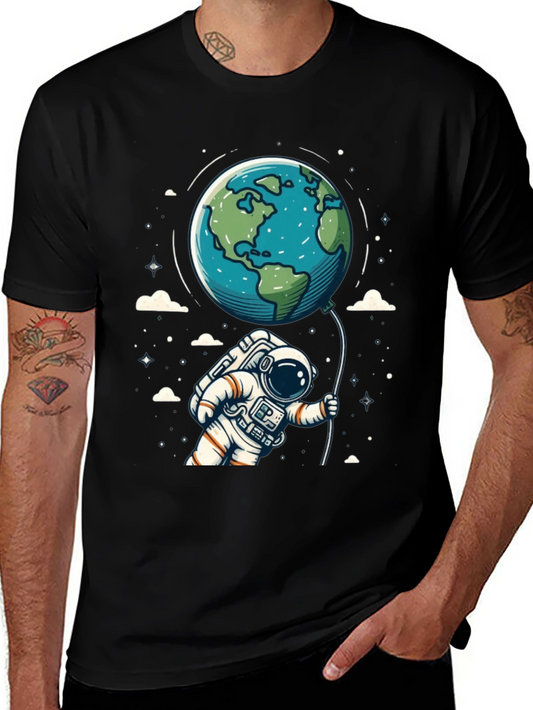 Astronaut Earth Balloon Black T-Shirt