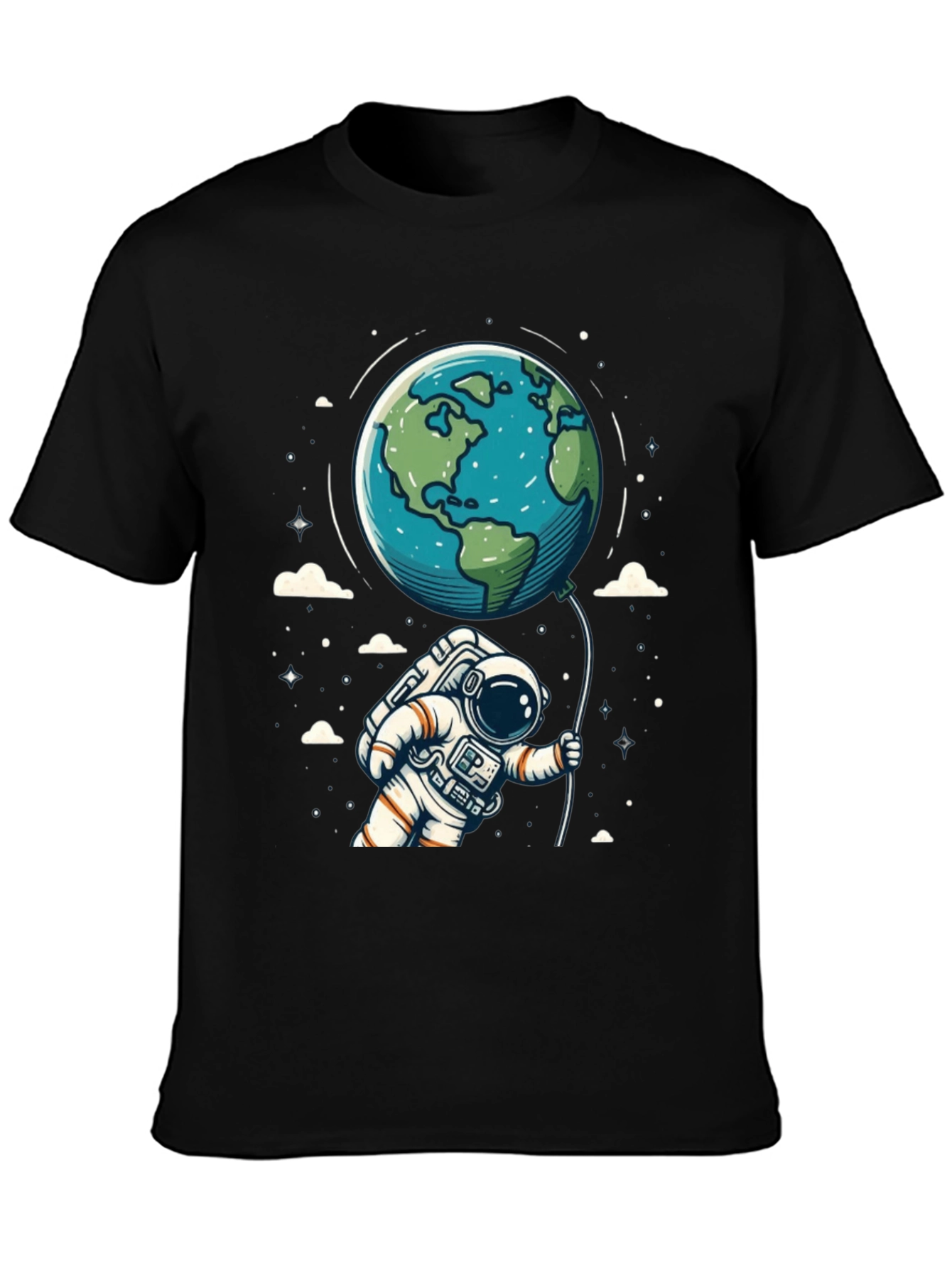 Astronaut Earth Balloon Black T-Shirt