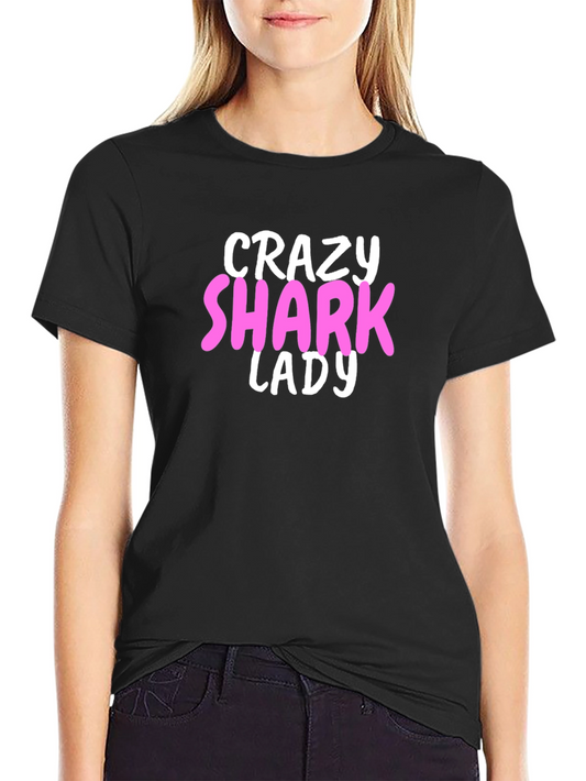 Crazy Shark Lady Graphic Tee - Novelty T-Shirt