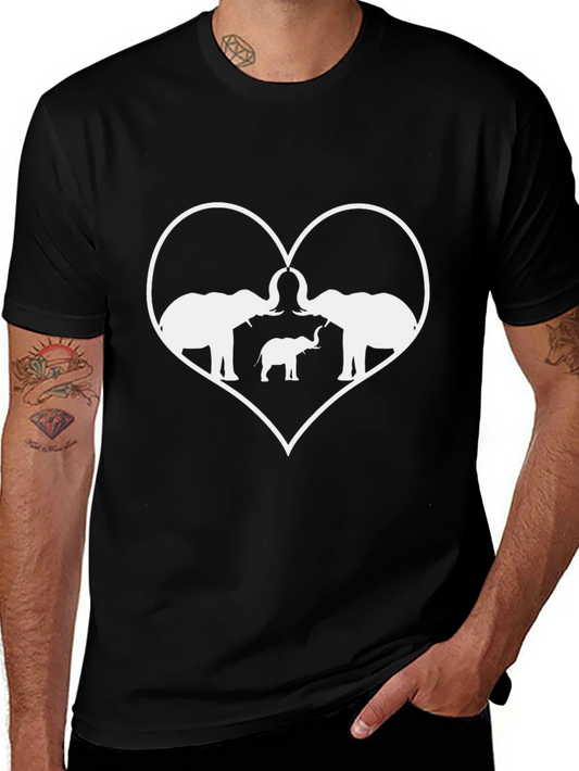 Elephant Family Love Heart T-Shirt - Black