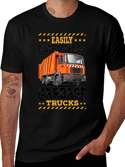 Easily Distracted By Garbage Trucks Black T-Shirt