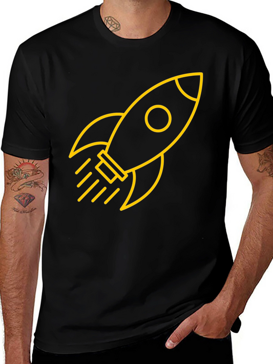 Black T-Shirt with Yellow Rocket Graphic
