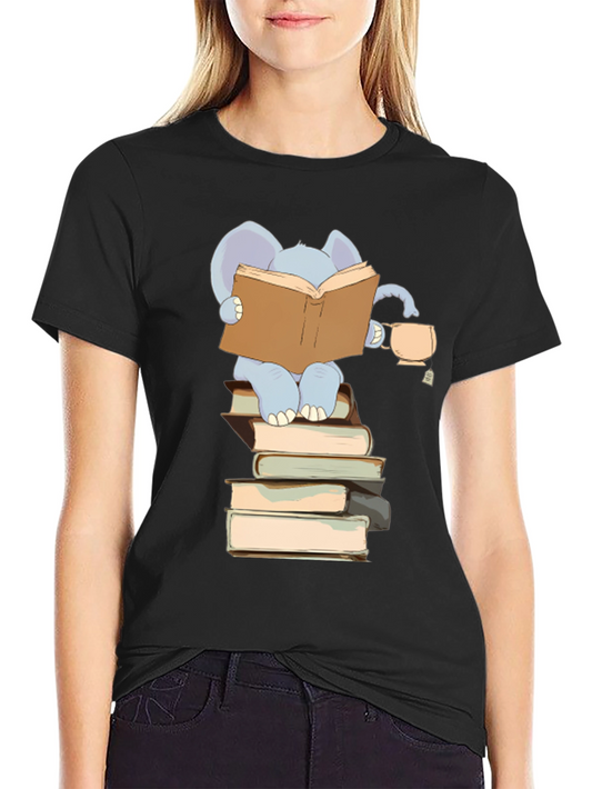 Elephant Reading Books T-Shirt - Black