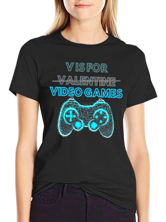 V is for Video Games Valentines Day Graphic T-Shirt