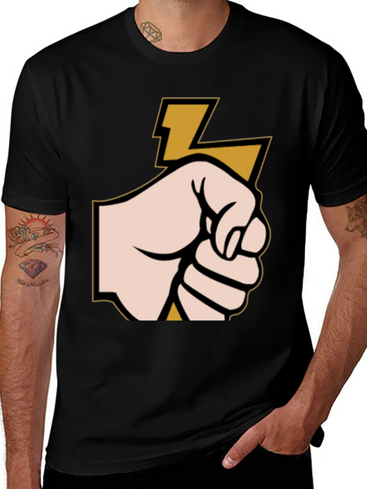 Black T-Shirt with Fist & Lightning Bolt Graphic