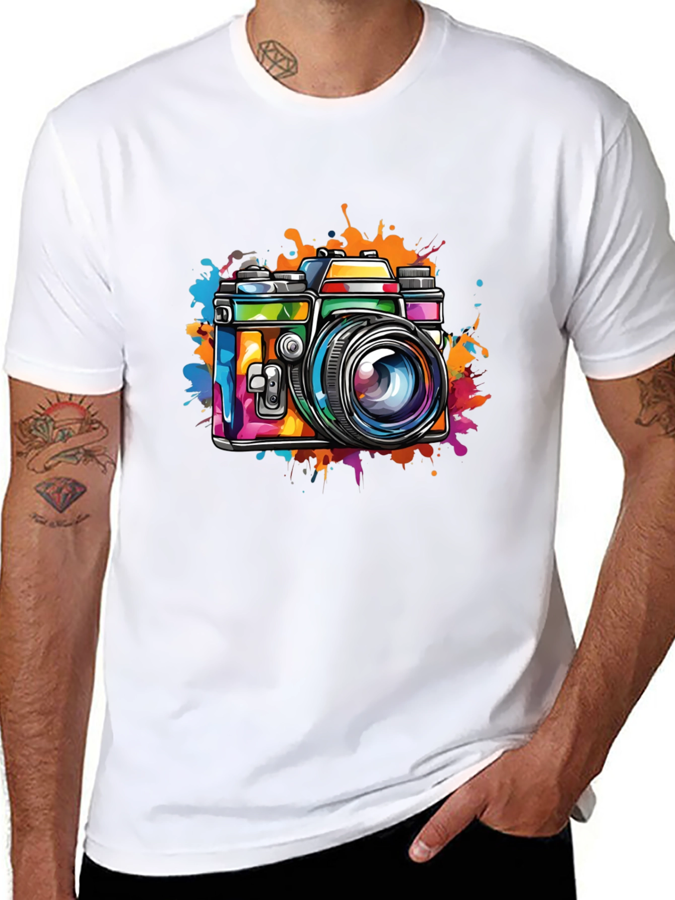 Retro Camera Art Mens Black T-Shirt