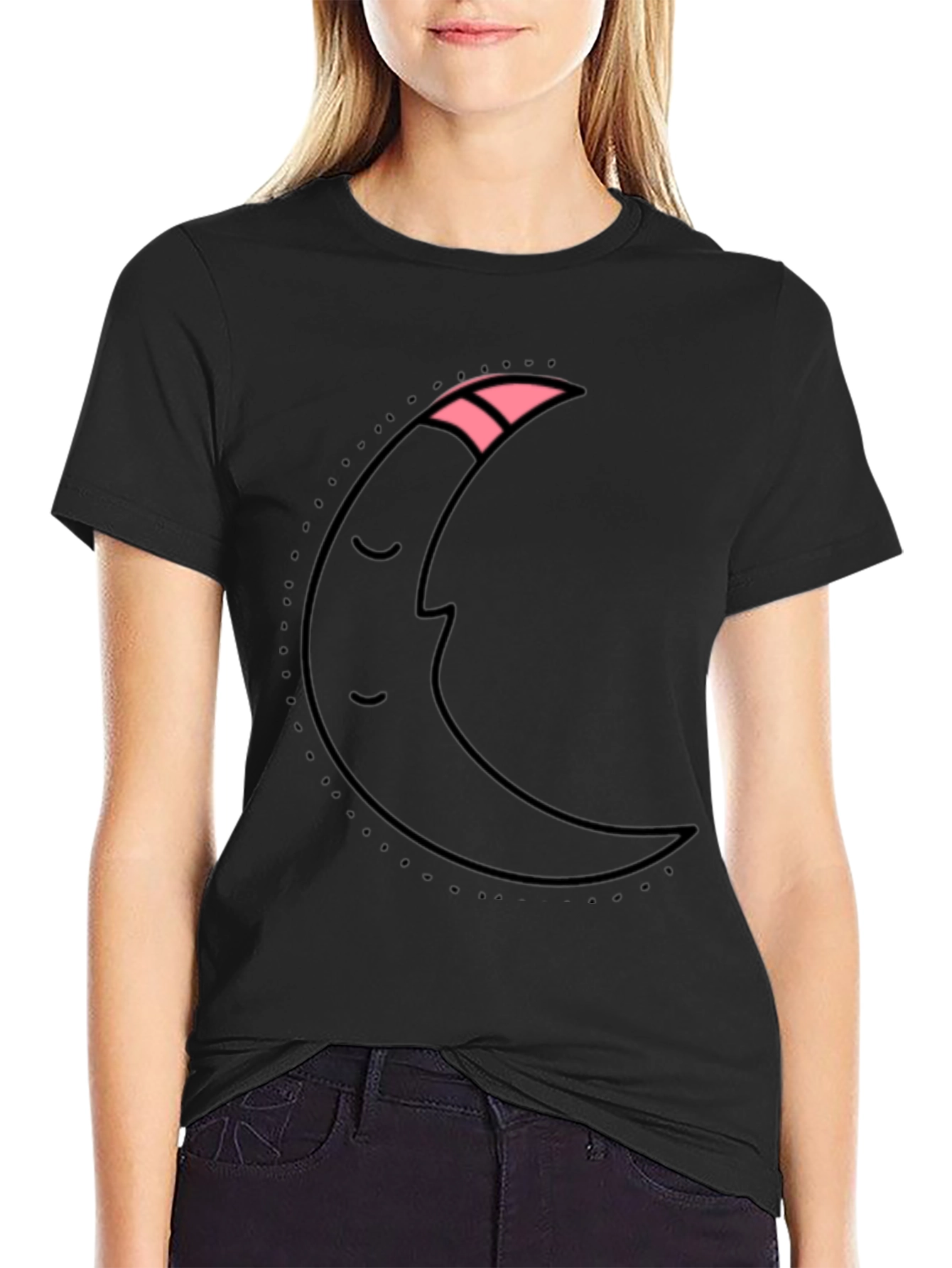 Dreamy Moon Graphic Tee - Black Cotton T-Shirt