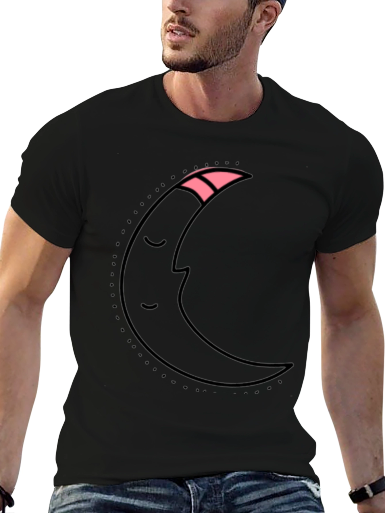 Dreamy Moon Graphic Tee - Black Cotton T-Shirt