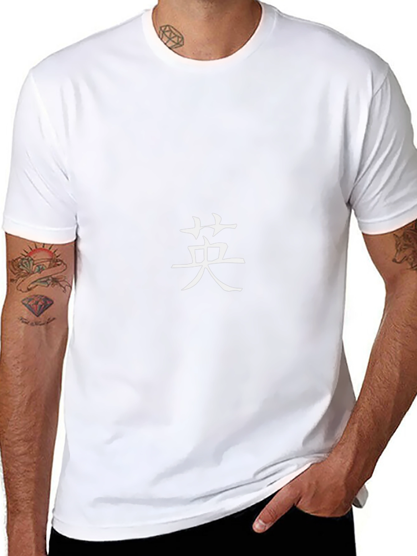 Black T-Shirt with White Chinese Character Print