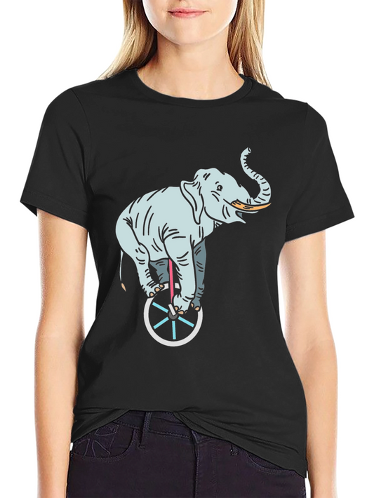 Elephant on Unicycle Graphic Tee - Black Cotton