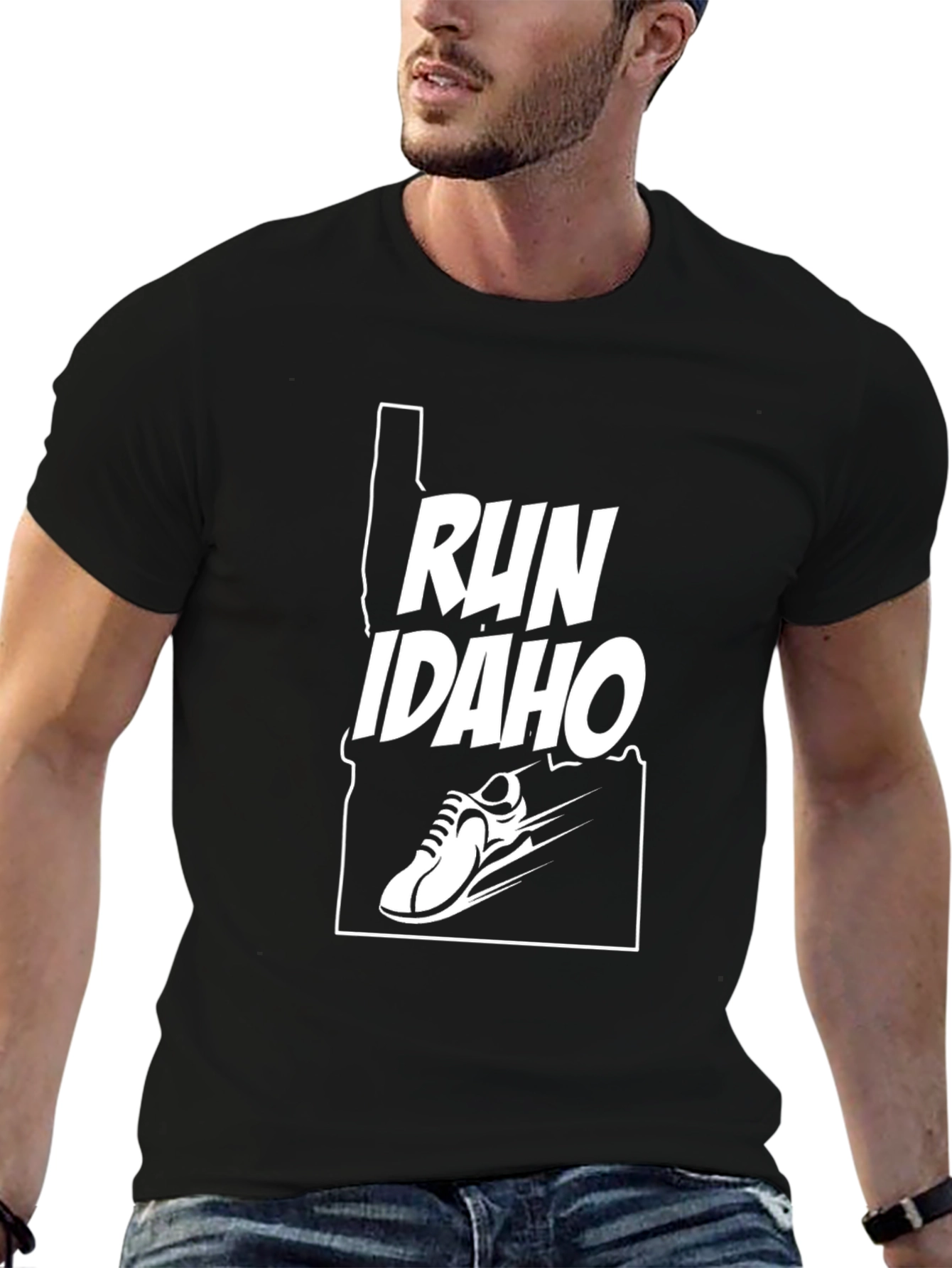 Run Idaho T-Shirt - Black Running Shoe Design