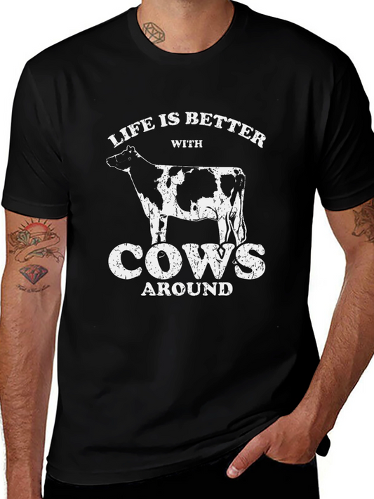 Life is Better with Cows Black Graphic T-Shirt