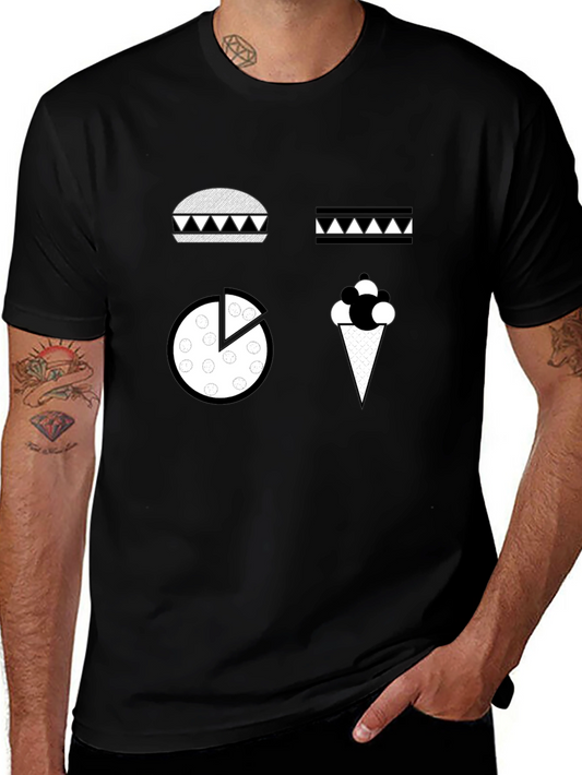 Foodie Black T-Shirt: Burger Fries Pizza Ice Cream Graphic