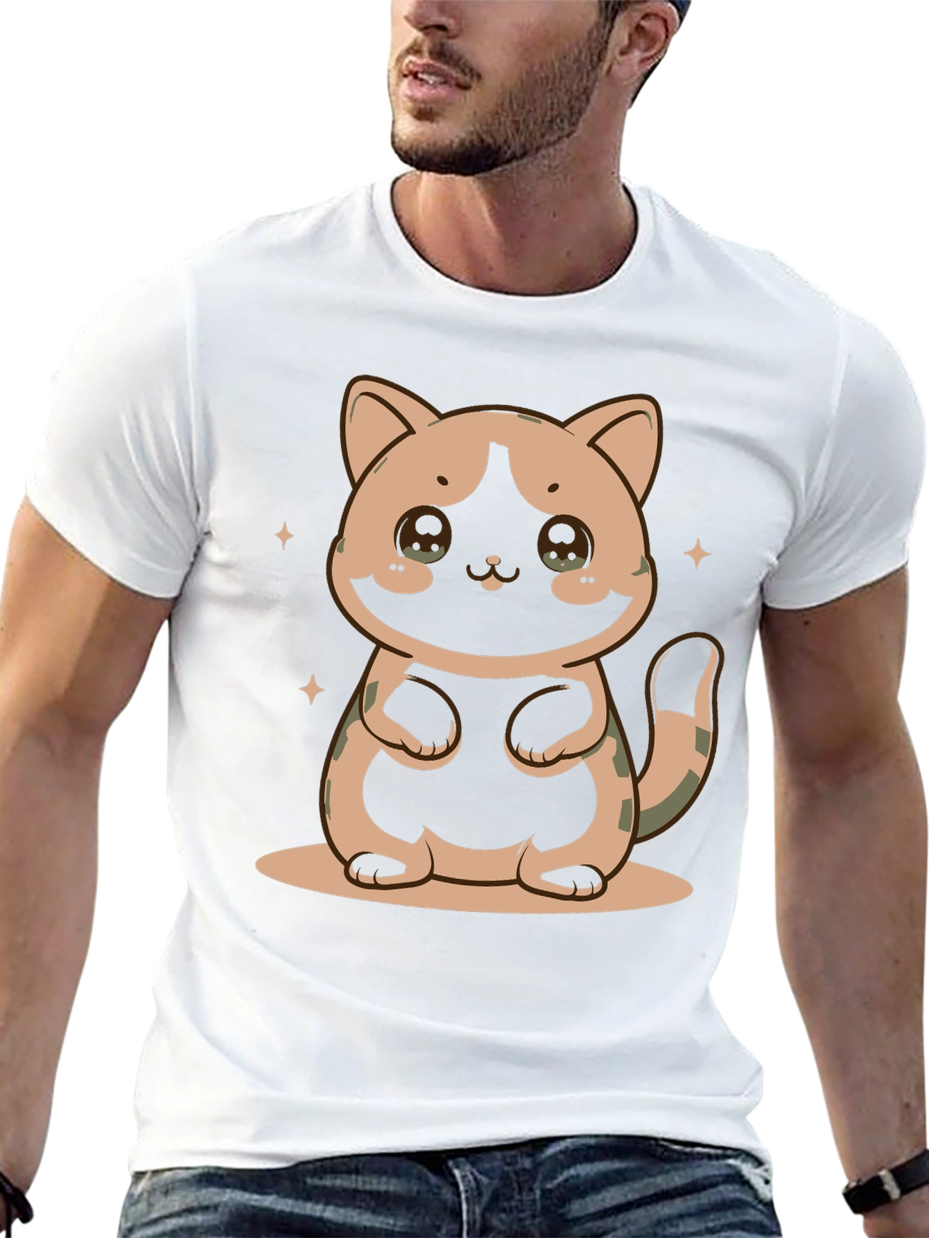 Cute Cat Graphic Print Black T-Shirt