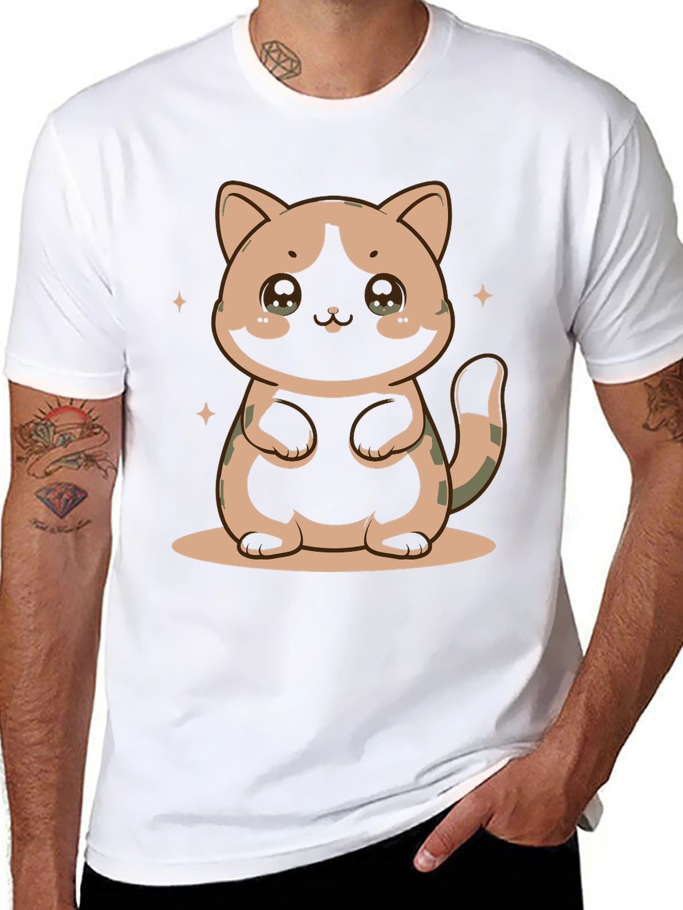 Cute Cat Graphic Print Black T-Shirt