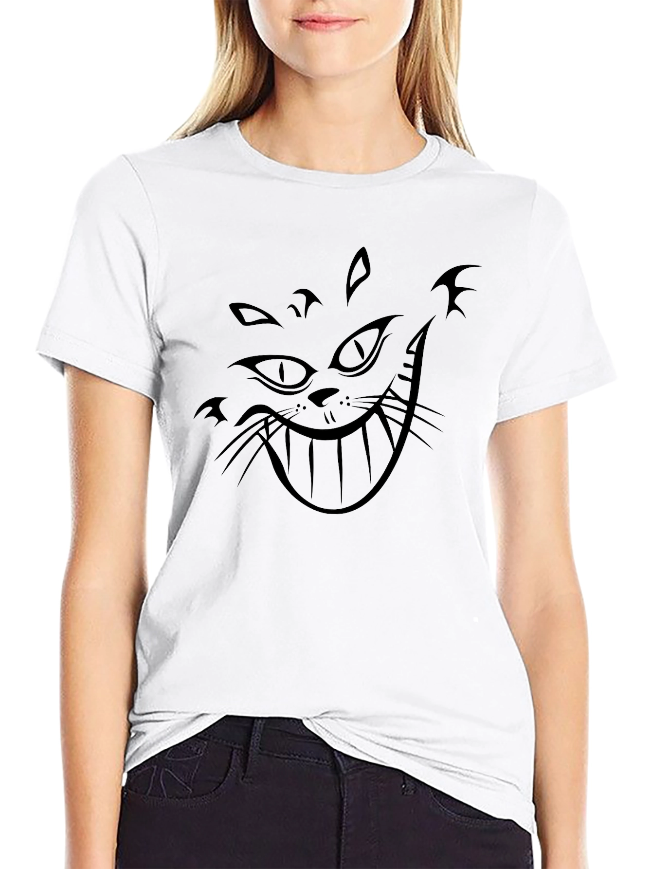 Cheshire Cat Smile Graphic Black T-Shirt