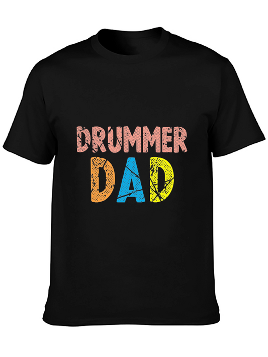 Drummer Dad Black Graphic T-Shirt