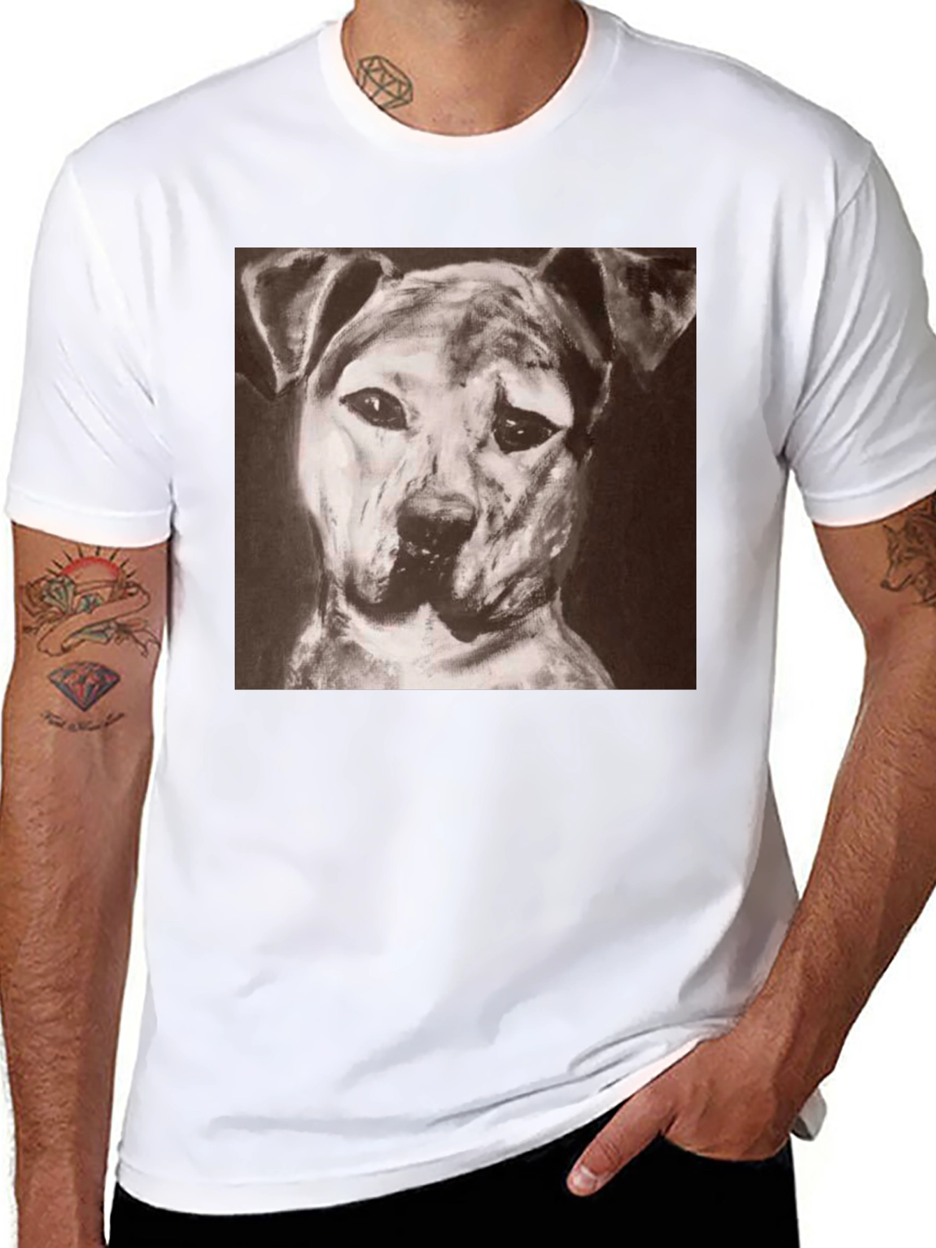Dog Portrait Black T-Shirt - Artistic Graphic Tee