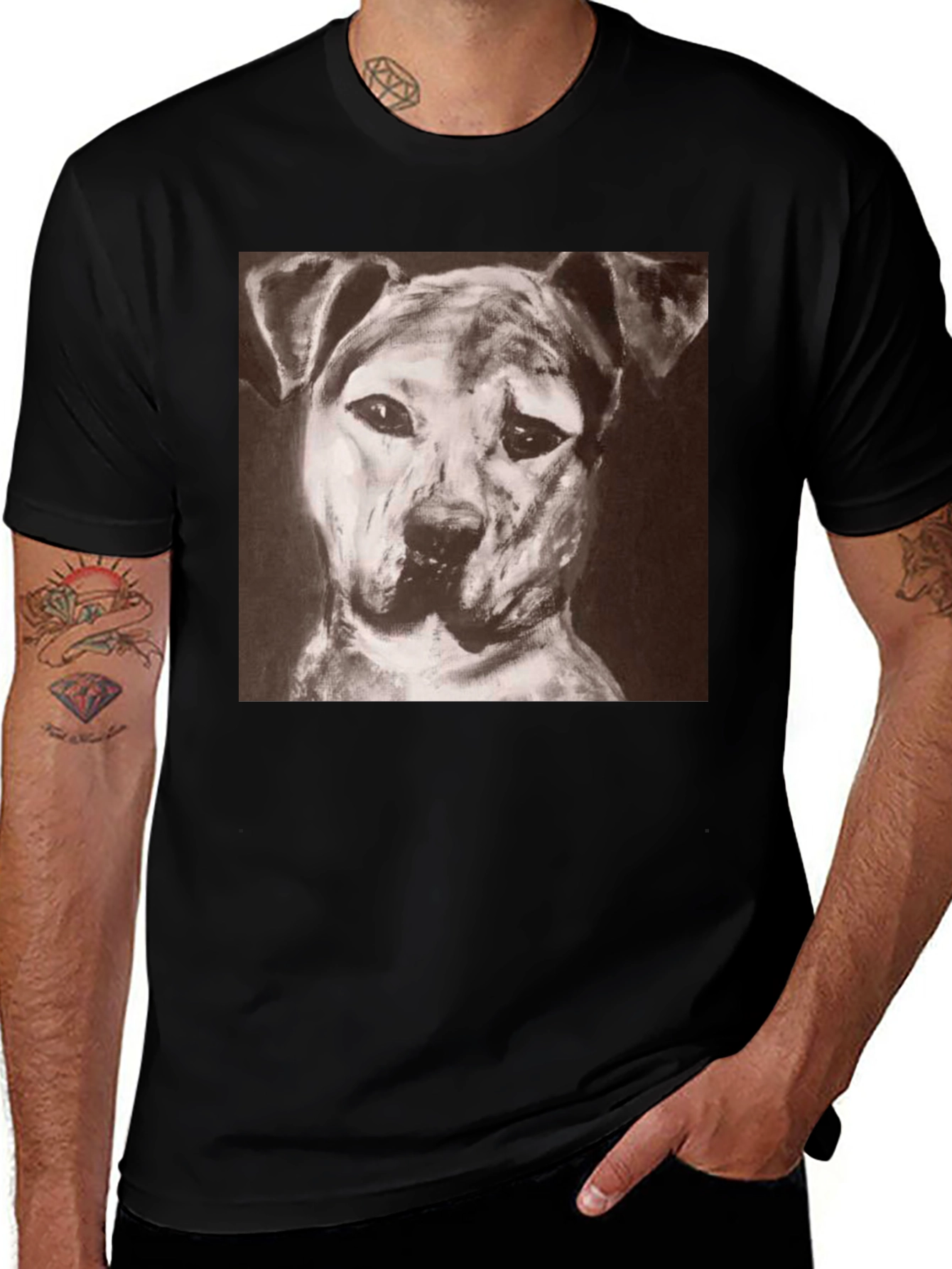 Dog Portrait Black T-Shirt - Artistic Graphic Tee