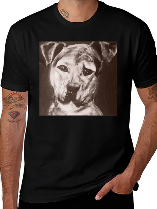Dog Portrait Black T-Shirt - Artistic Graphic Tee