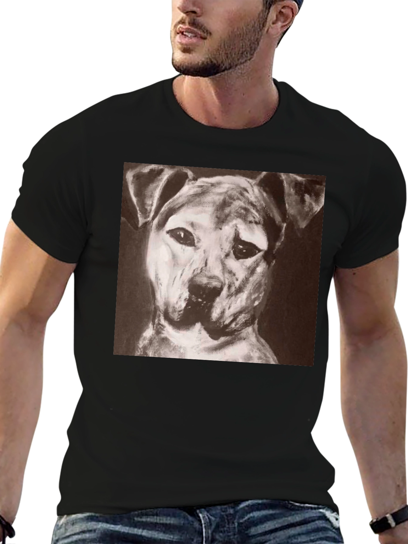Dog Portrait Black T-Shirt - Artistic Graphic Tee