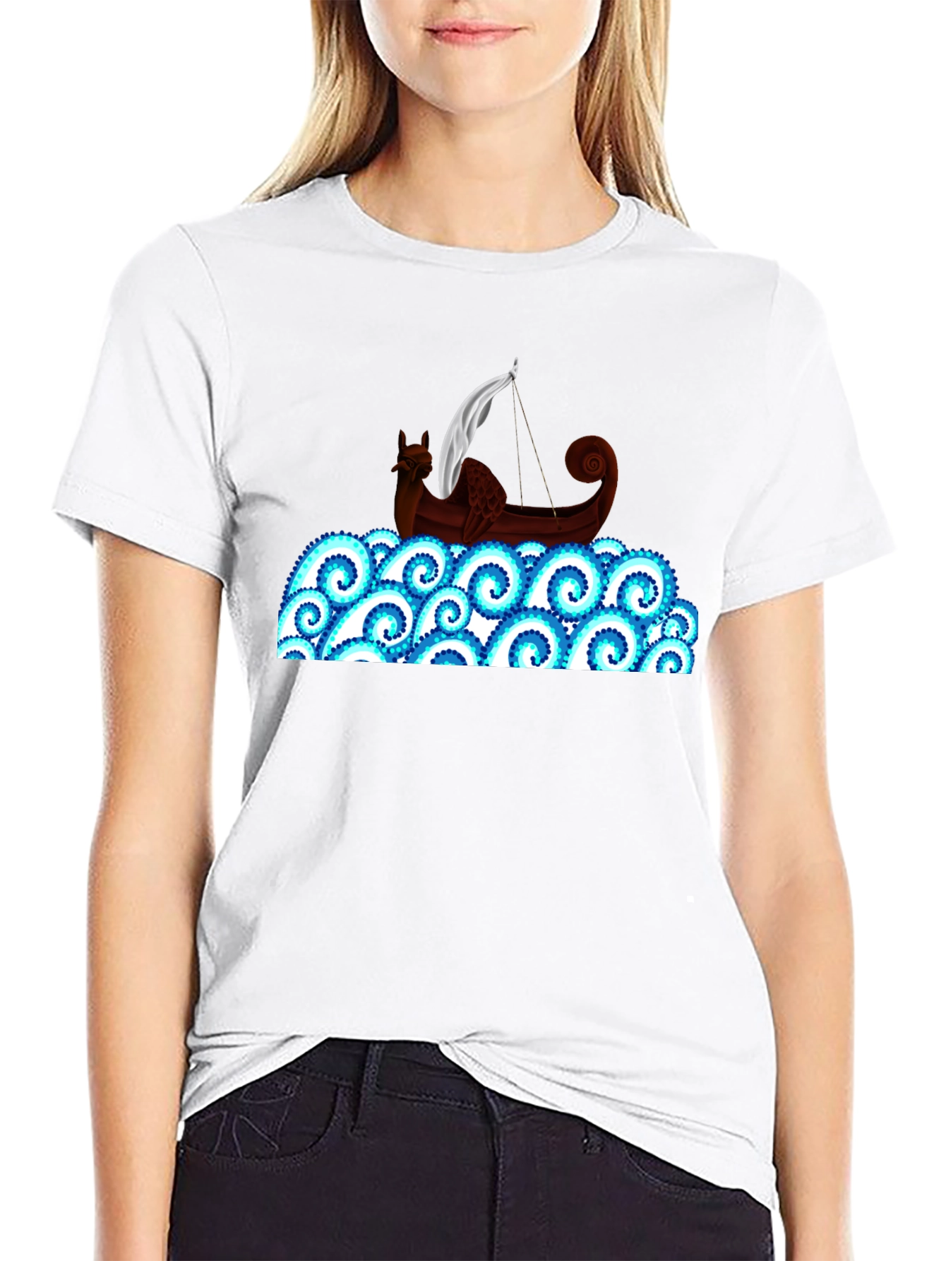Viking Ship on Swirling Seas T-Shirt
