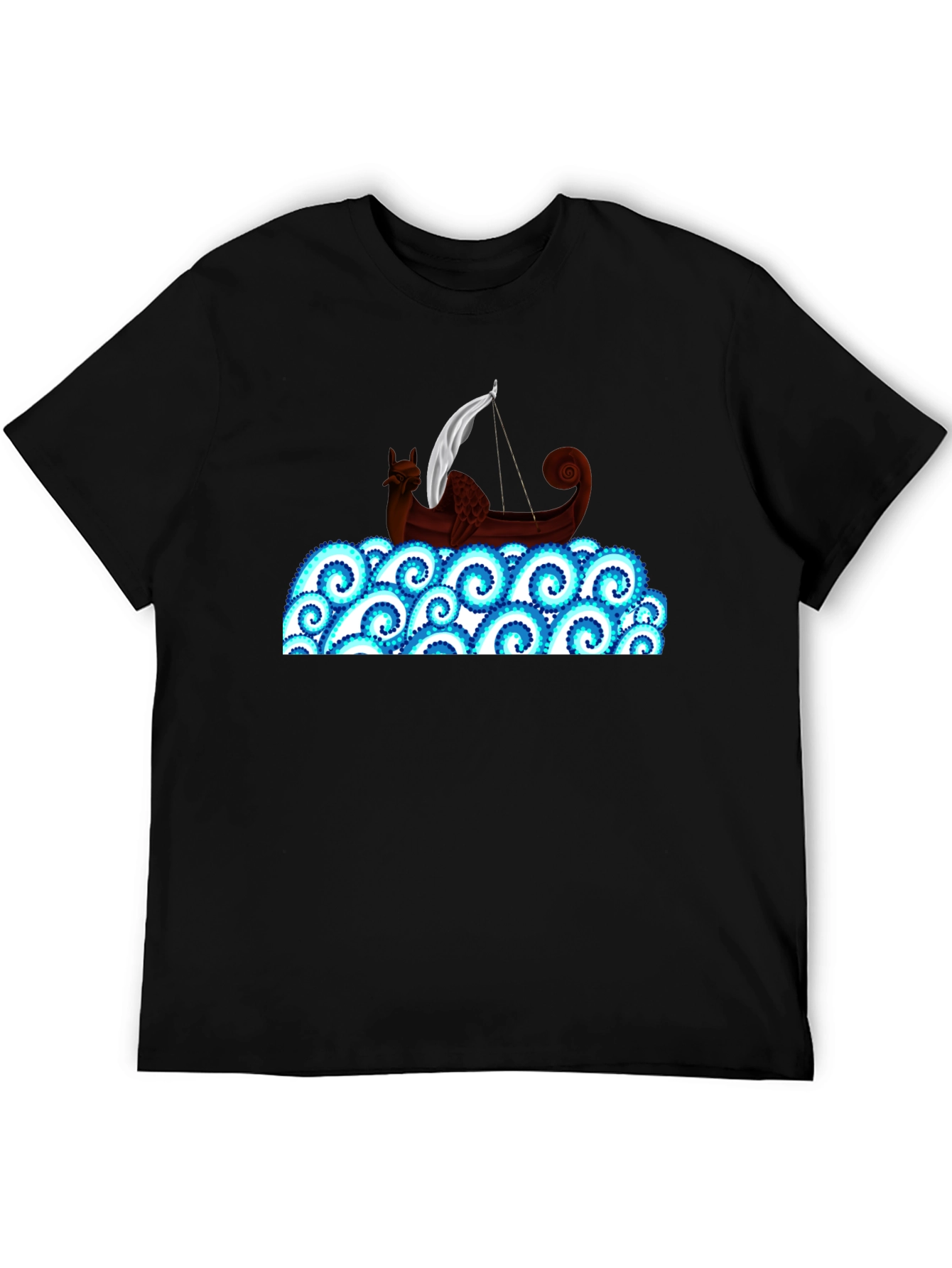 Viking Ship on Swirling Seas T-Shirt