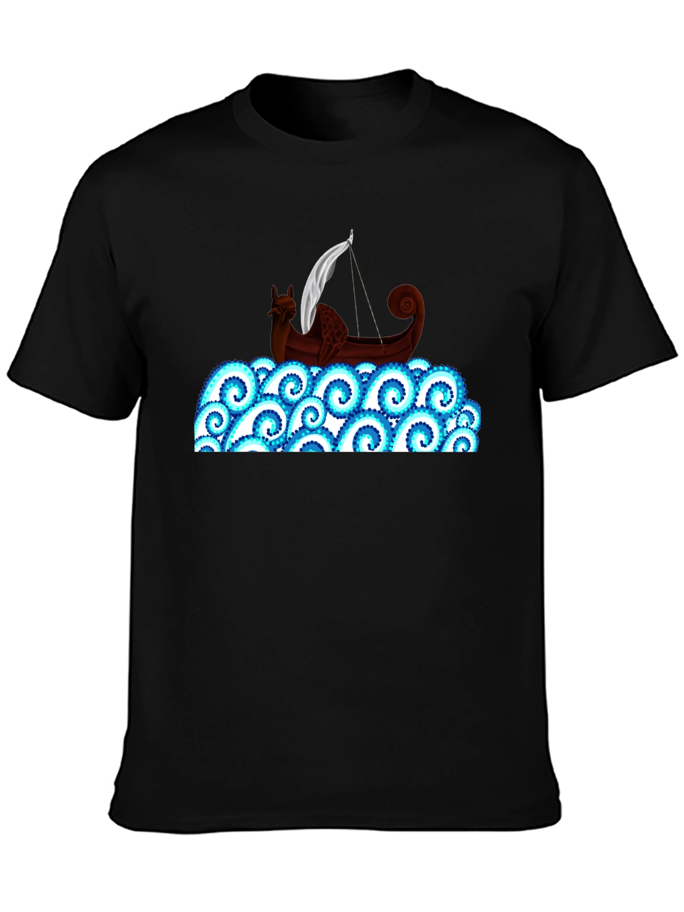 Viking Ship on Swirling Seas T-Shirt