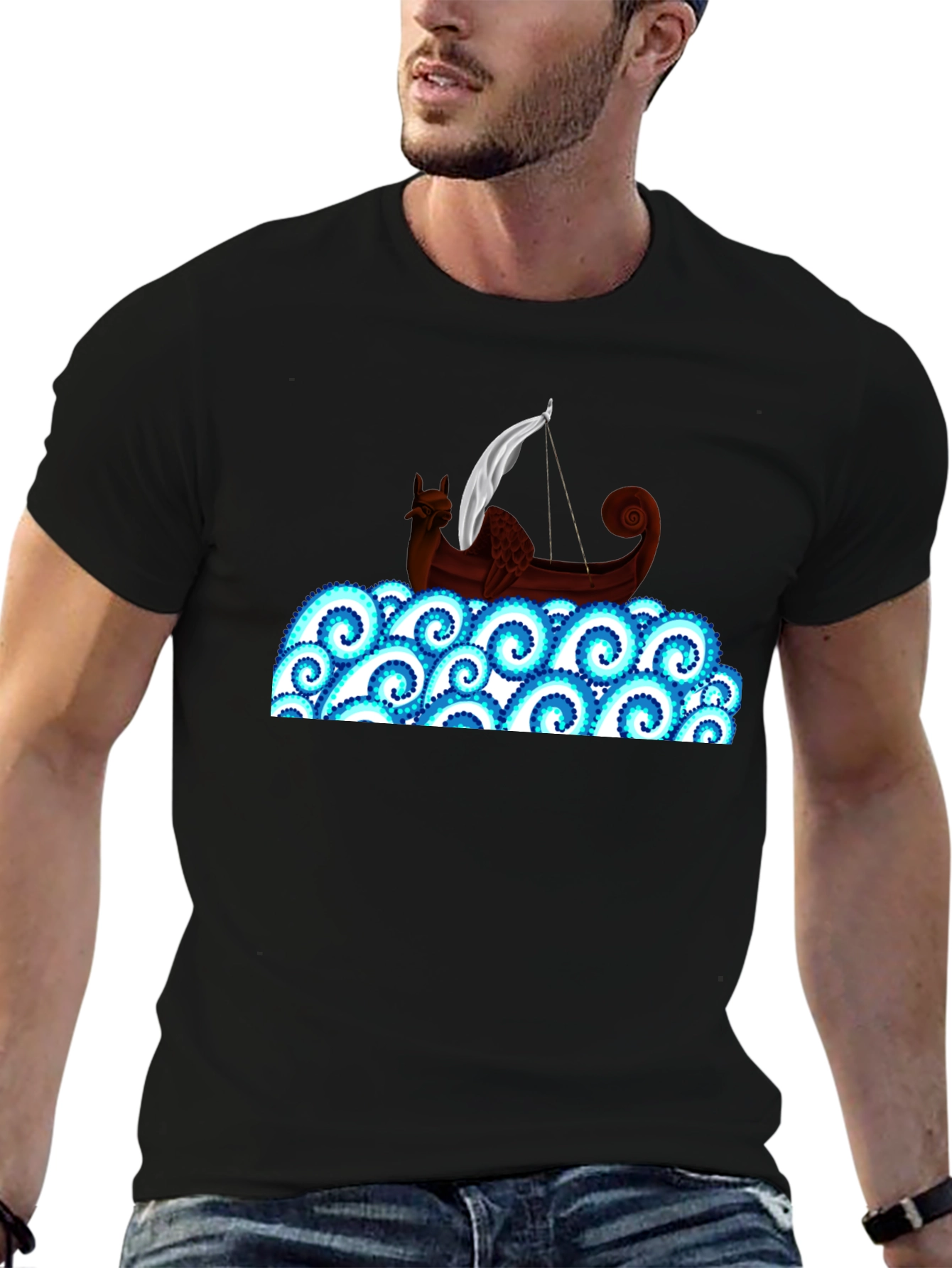 Viking Ship on Swirling Seas T-Shirt