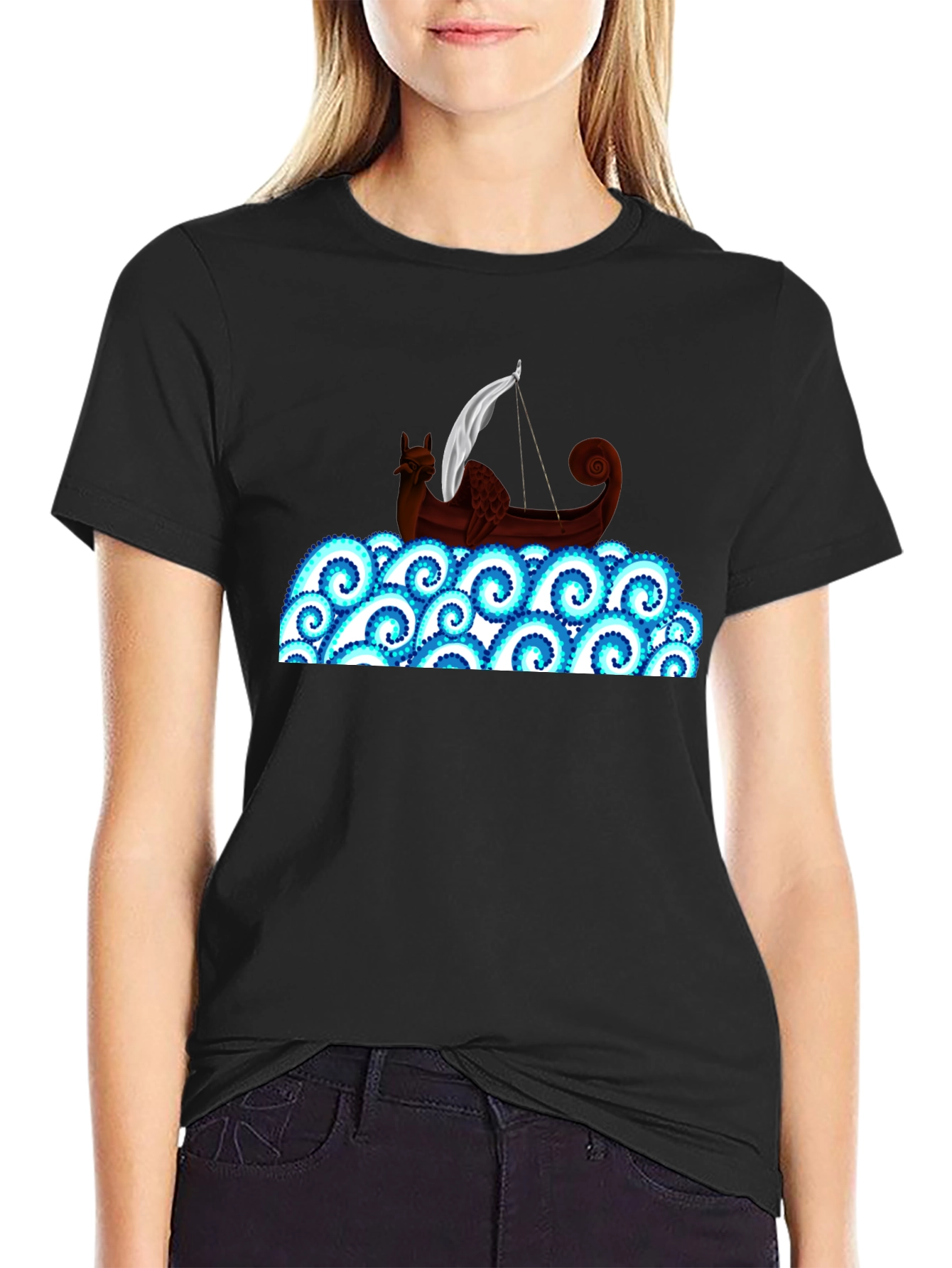 Viking Ship on Swirling Seas T-Shirt