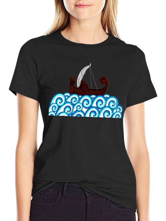 Viking Ship on Swirling Seas T-Shirt