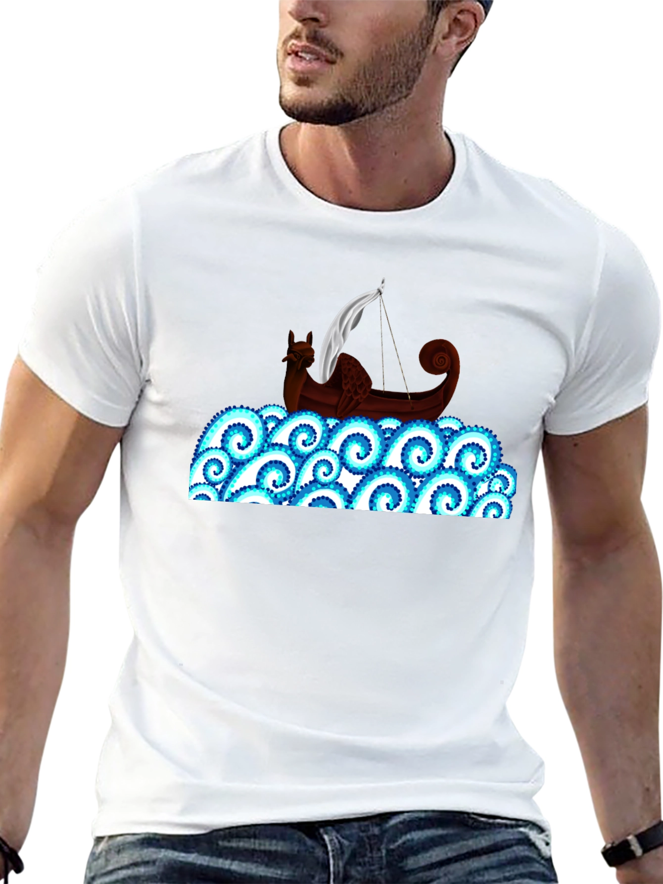 Viking Ship on Swirling Seas T-Shirt