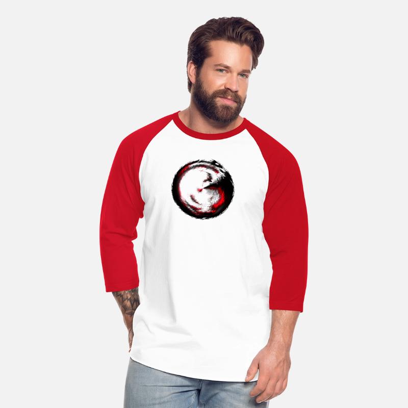 Abstract art, black white red circle, dark eye