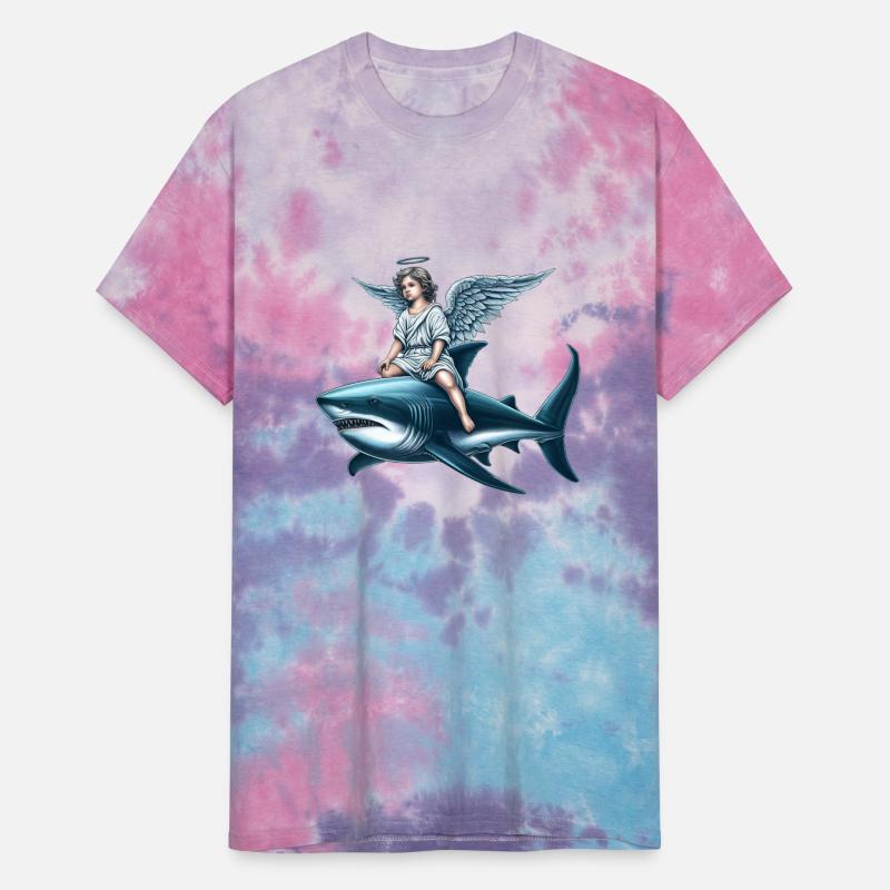 Angel rides on a shark