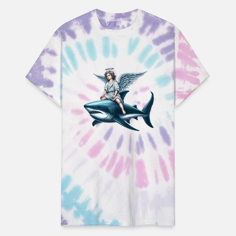 Angel rides on a shark