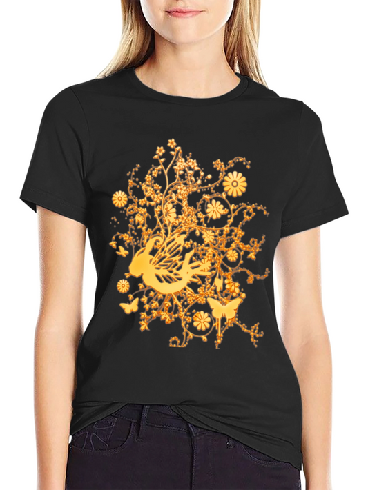 Floral Fairy Graphic Print Black T-Shirt