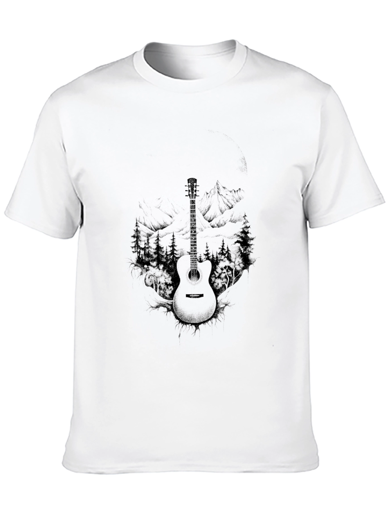 Guitar Landscape Print Black T-Shirt