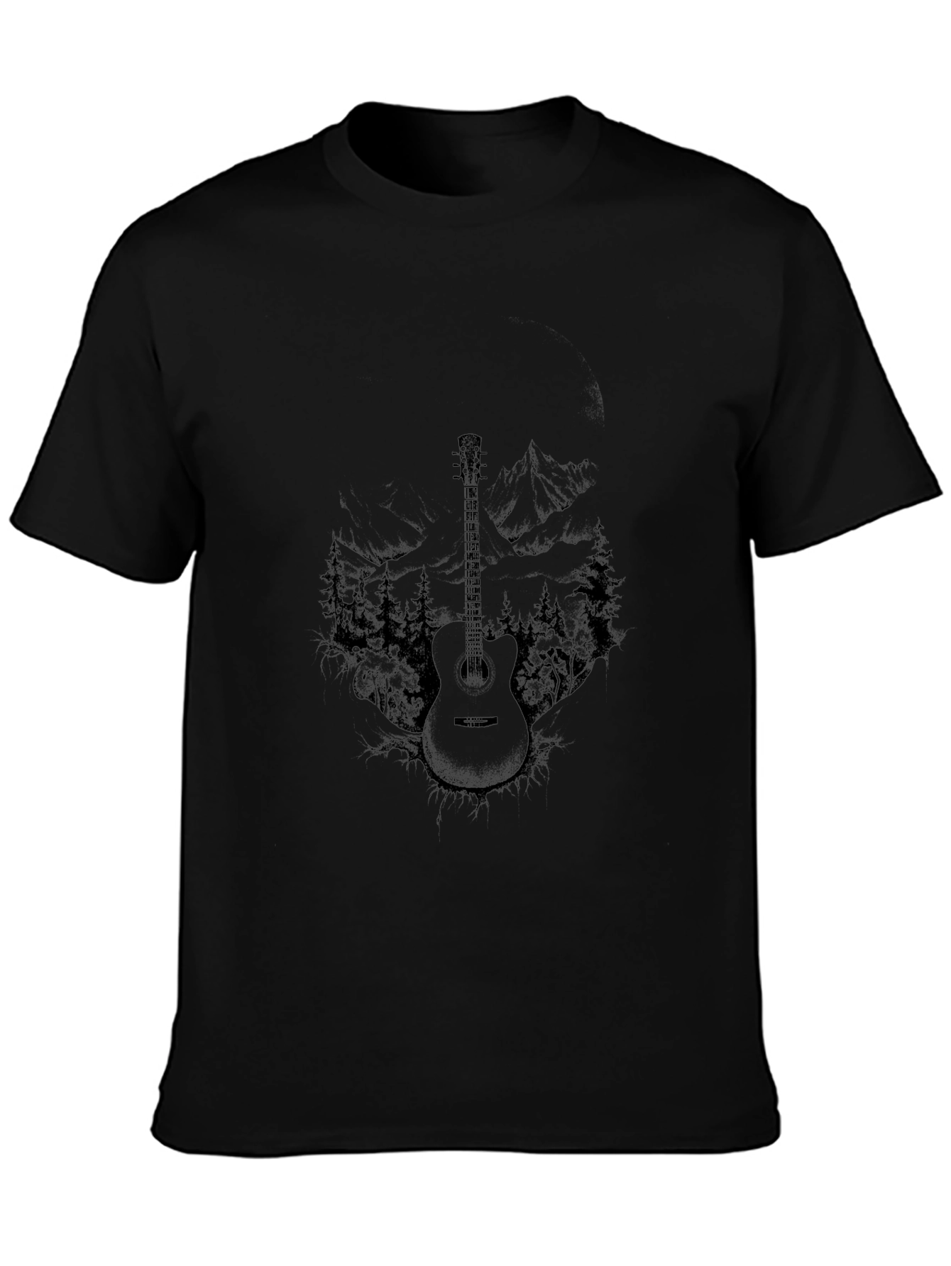 Guitar Landscape Print Black T-Shirt