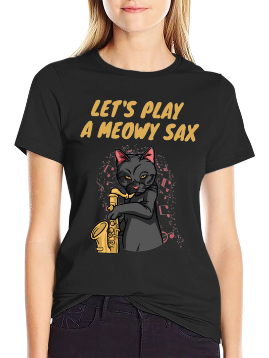 Meowy Sax Cat Graphic T-Shirt