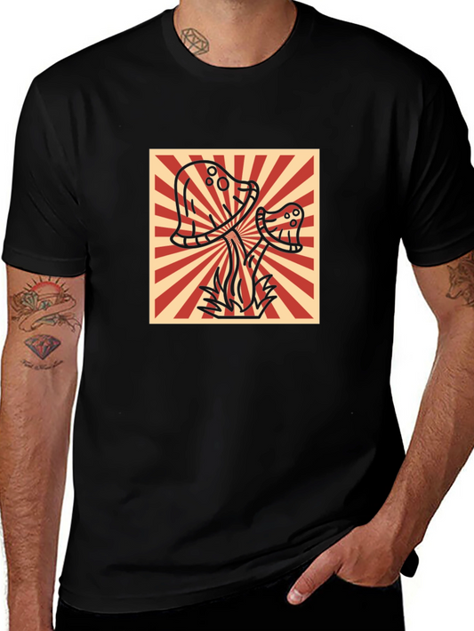 Funky Mushroom Graphic T-Shirt - Black
